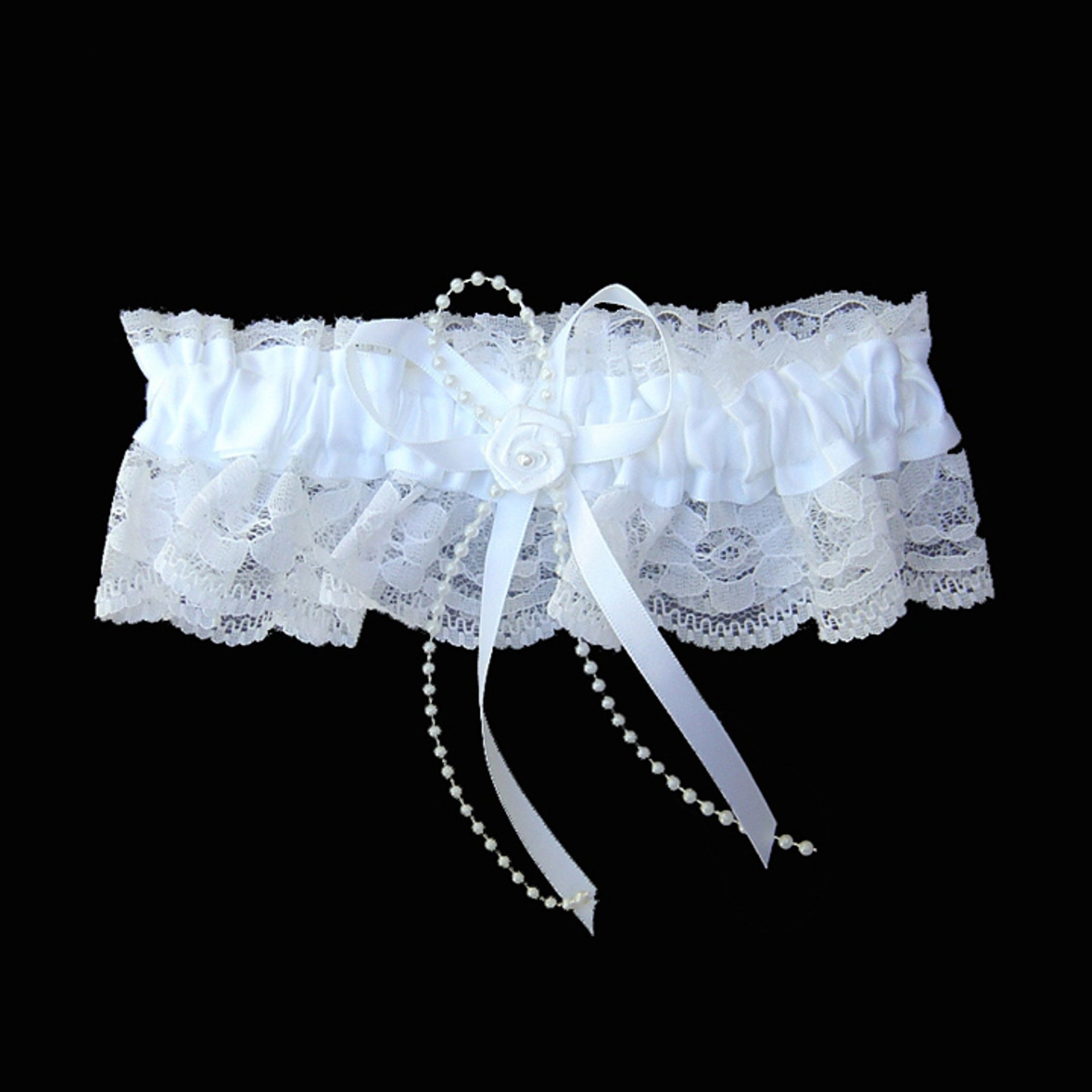 AMORE WHITE LACE AND SATIN WEDDING GARTER WITH BLUE BOW 