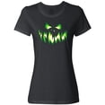 thumbnail image 3 of Inktastic Viciously Grinning Pumpkin Face in Lime Green Glow Women's T-Shirt, 3 of 5