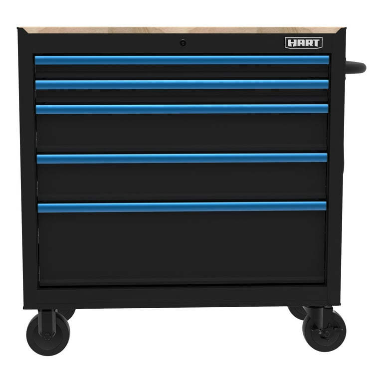 HART 36-Inch 5-Drawer Mobile Tool Chest Workbench with Wood Top