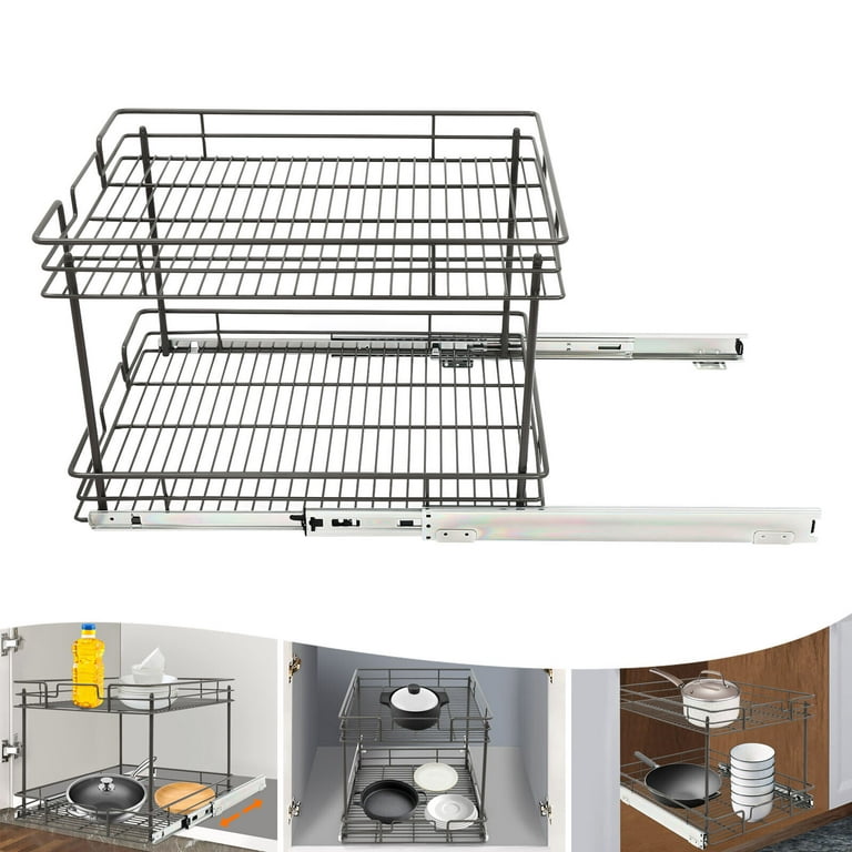 2tiers Metal Kitchen Cabinet Pull out Wire Basket Kitchen Corner