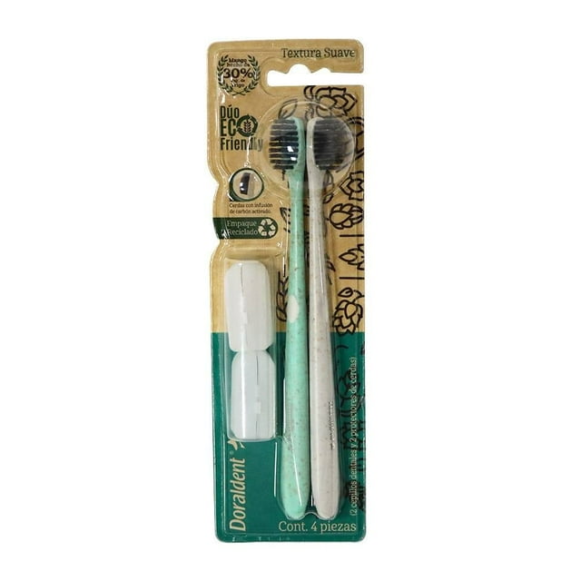 Cepillos dentales Prichos Doraldent ecofriendly multicolor con protectores 4 pzas
