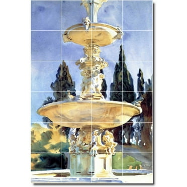 Ceramic Tile Mural-John Sargent City Custom Tile Mural 11. 17" w x 25.5" h using (24) 4.25 x 4.25 ceramic tiles