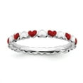 thumbnail image 1 of Solid 925 Sterling Silver Stackable Red and White Enamel Heart Ring Eternity Band Size 6, 1 of 6