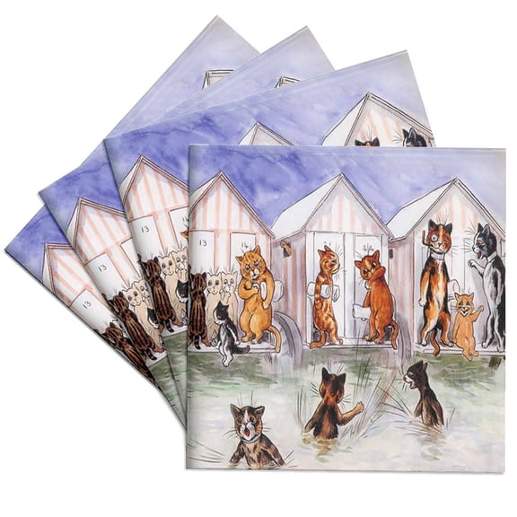 3drose, Image of Cats at Bathhouse and Beach, Set of 4 Ceramic Tile Coasters