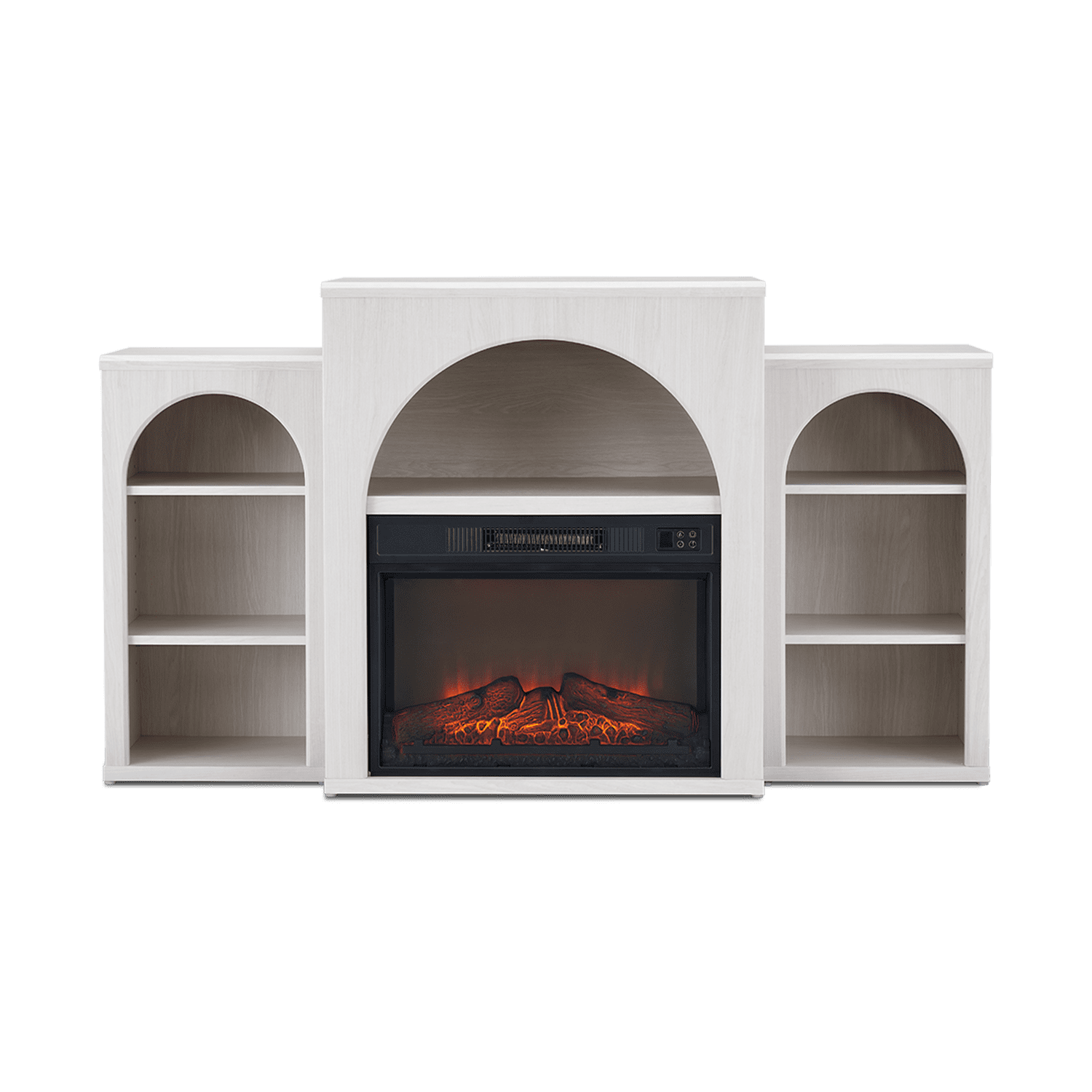 Mopio Blake 59" Arched TV Stand, Fireplace Mantel, Modular Side Storage Shelves, Entertainment Center for Living Room, Credenza, Media Console (White, With Insert)