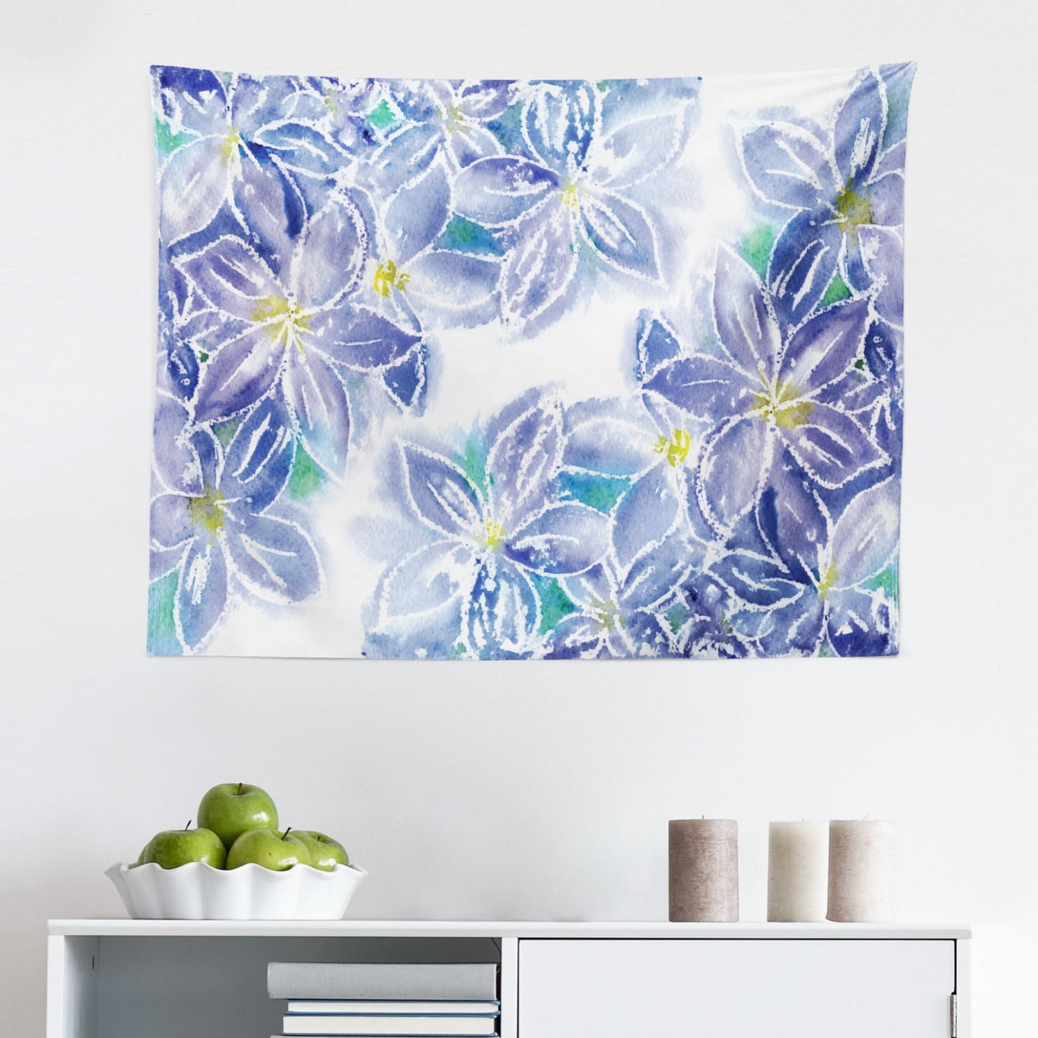 Ambesonne Watercolor Flower Tapestry, Fresh Curly Willow and Dahlia Floral Summer Buds Hand Drawn Print, Fabric Wall Hanging Decor for Bedroom Living Room Dorm