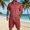 thumbnail image 2 of CONZONE Mens 2 Peice Beach Outfits Solid Color Short Sleeve Buttons Up Shirts Shorts Sets Breathable Summer Tracksuits, 2 of 7