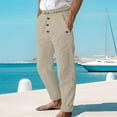 thumbnail image 6 of UAMVSH Mens Cotton Linen Pants Casual Summer Fall Vacation Travel Pants Baggy Button Drawstring Beach Trousers with Pockets(XX-LargeKhaki), 6 of 7