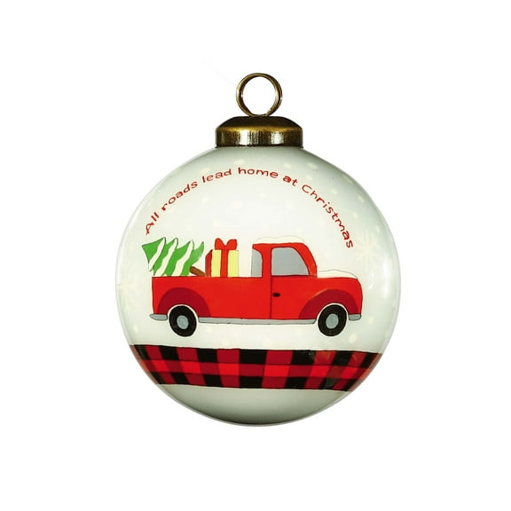 Inner Beauty Holiday Red Truck Hand Painted Glass Christmas Ornament