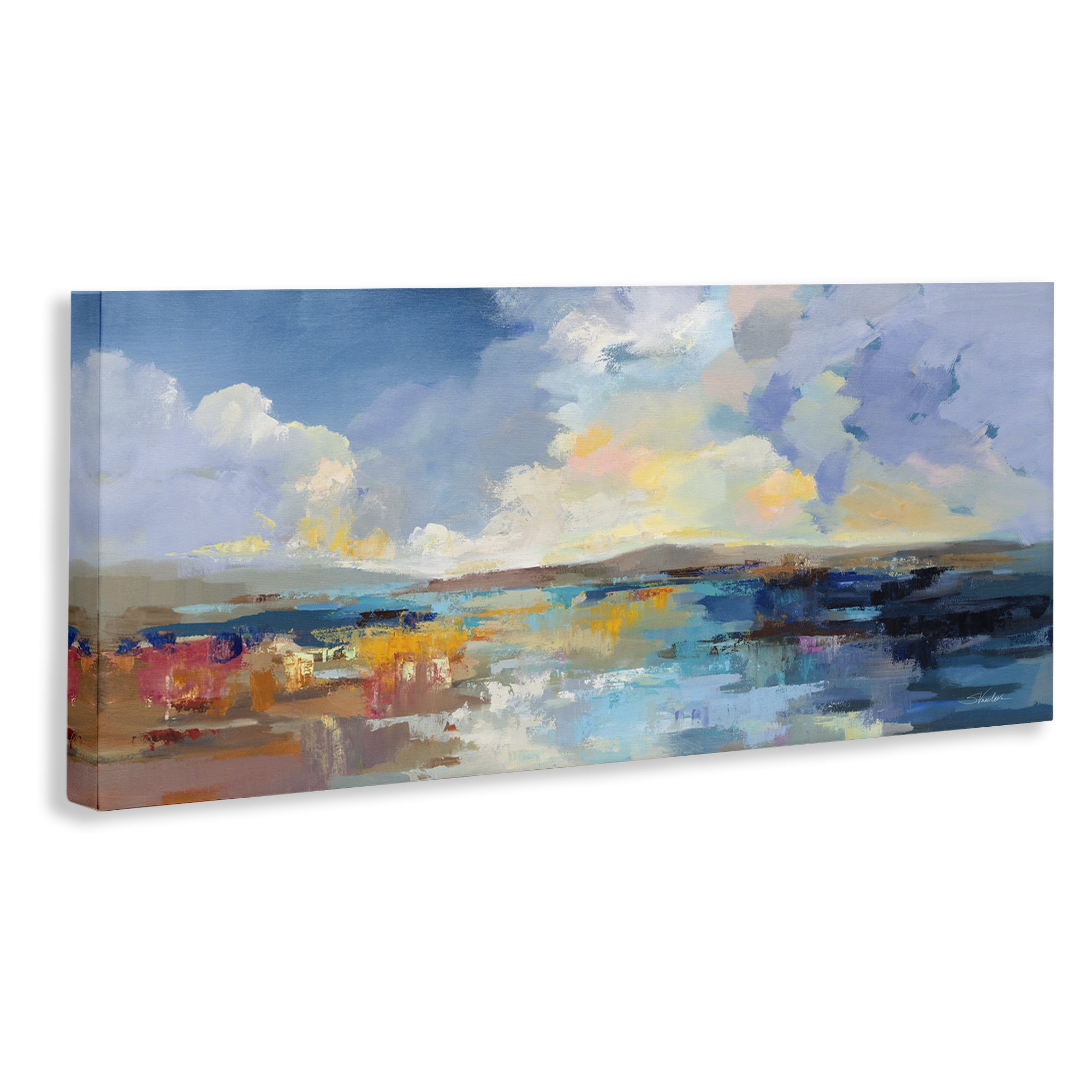 Stupell Industries Seaside Sunset Abstract Landscape Painting Gallery Wrapped Canvas Art Print Wall Art, 30 x 13