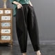 thumbnail image 2 of Pantalones harem cortos de talla grande - Pantalones de lino de cintura alta con parches de encaje, 2 of 7