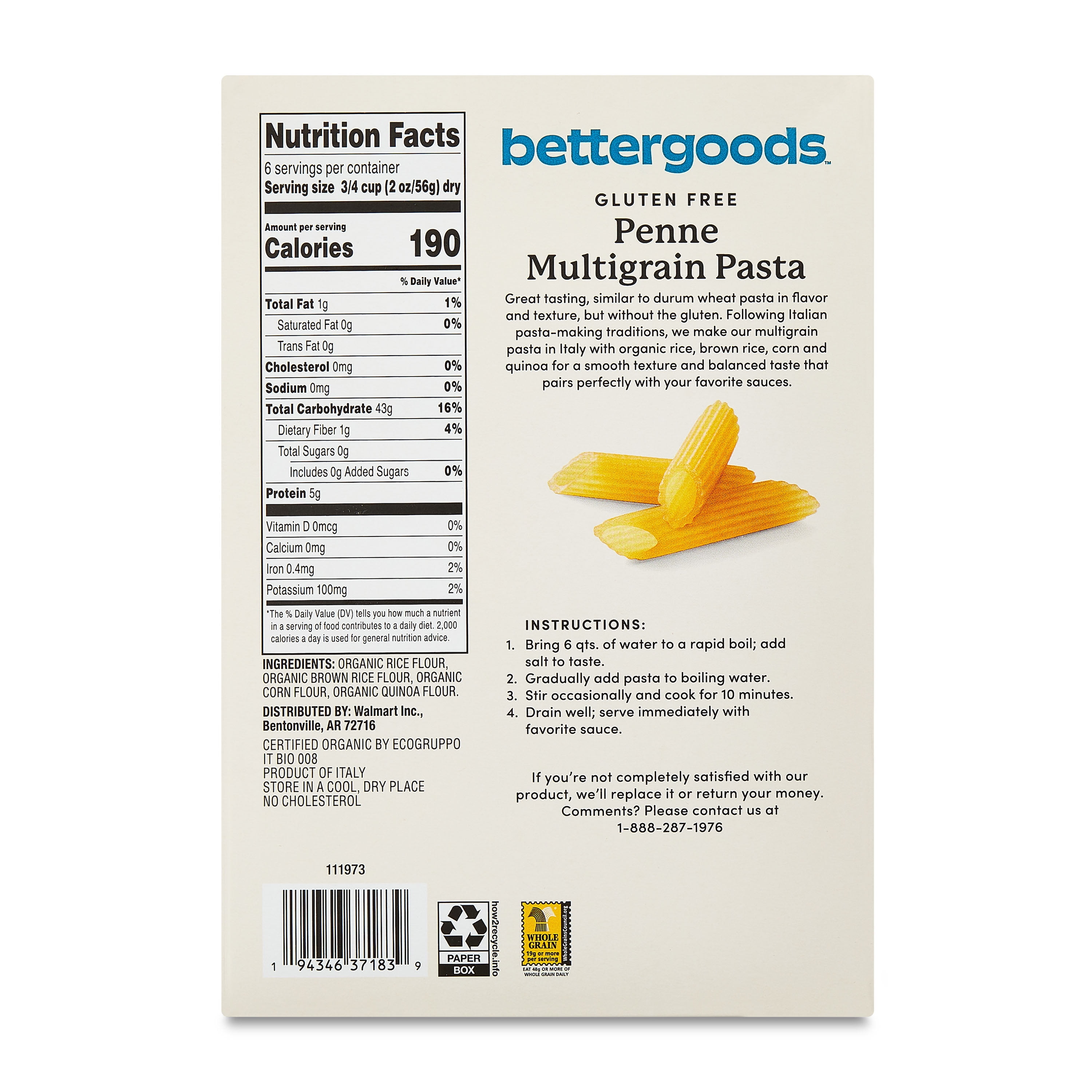(12 pack) bettergoods Gluten Free Penne Multigrain Pasta, 12 oz