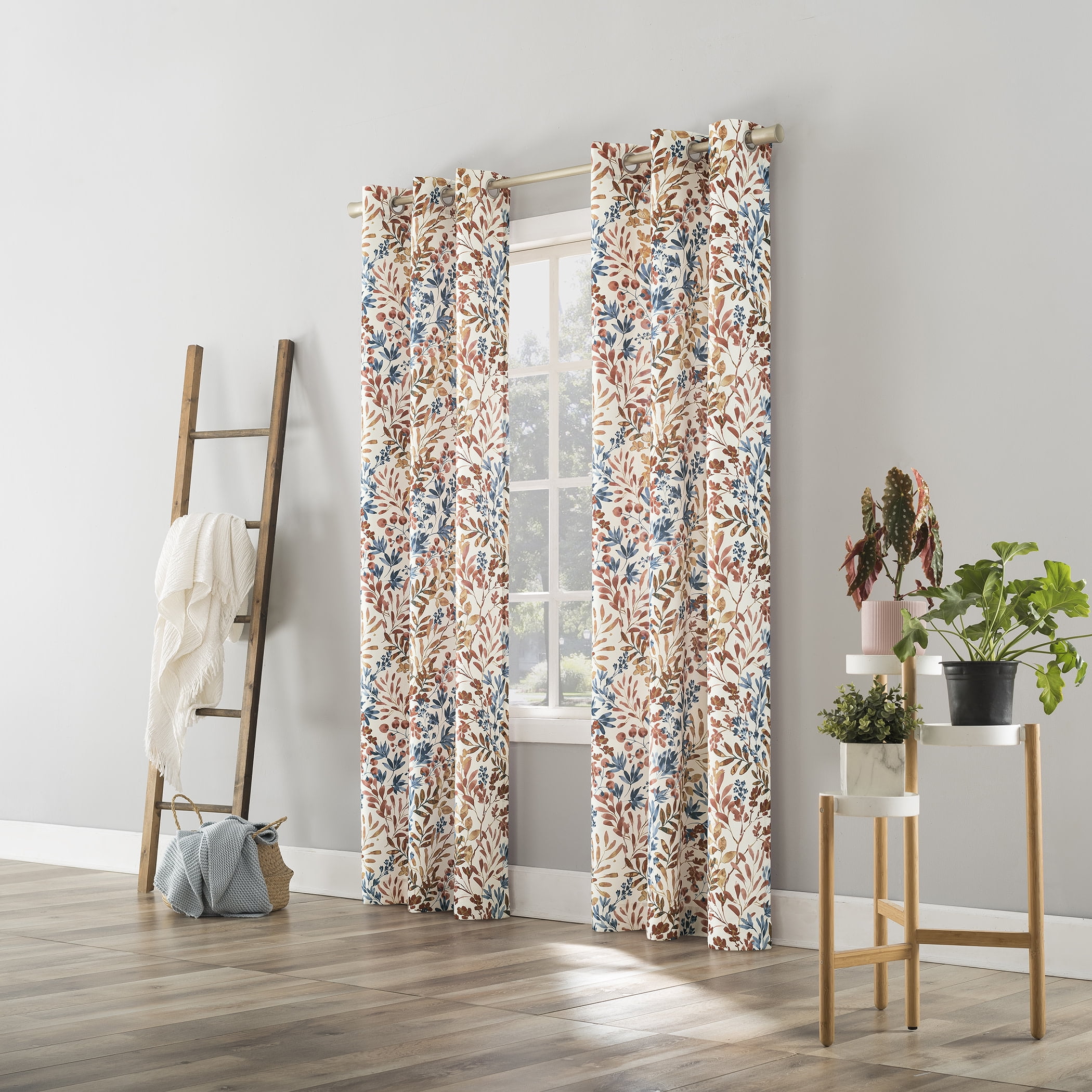 No. 918 Amelie Botanical Print Room Darkening Grommet Curtain Panel, 48"x84", Indigo Blue