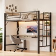 thumbnail image 1 of zocalo Litera Individual con Escritorio, Cama Alta de Metal 198x104x182cm, 3 Estantes de Almacenamiento, Bases para Cama con Escalera, Ahorra Espacio Marron, 1 of 1