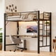 thumbnail image 1 of zocalo Litera Individual con Escritorio, Cama Alta de Metal 198x104x182cm, 3 Estantes de Almacenamiento, Bases para Cama con Escalera, Ahorra Espacio Marron, 1 of 1