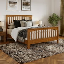 Camilla Queen Wood Low Profile Platform Bed w Matching Footboard in Light Toffee