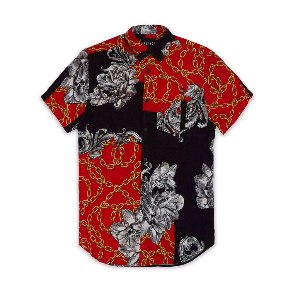 Reason Reason Clothing Mens Graphic Button Down Woven Shirt Chain