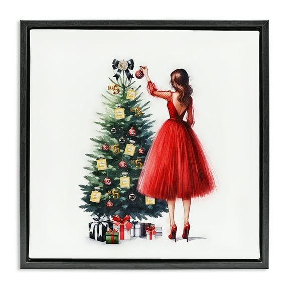 Stupell Industries Fashion Tree Ornaments Holiday Painting Black Floater Framed Canvas Art Prints Wall Art, 18 x 18