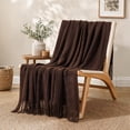 thumbnail image 3 of Battilo Brown Throw Blanket for Couch,Dark Brown Knit Blanket,Housewarming Gift,Boho Throw,50"x60", 3 of 9