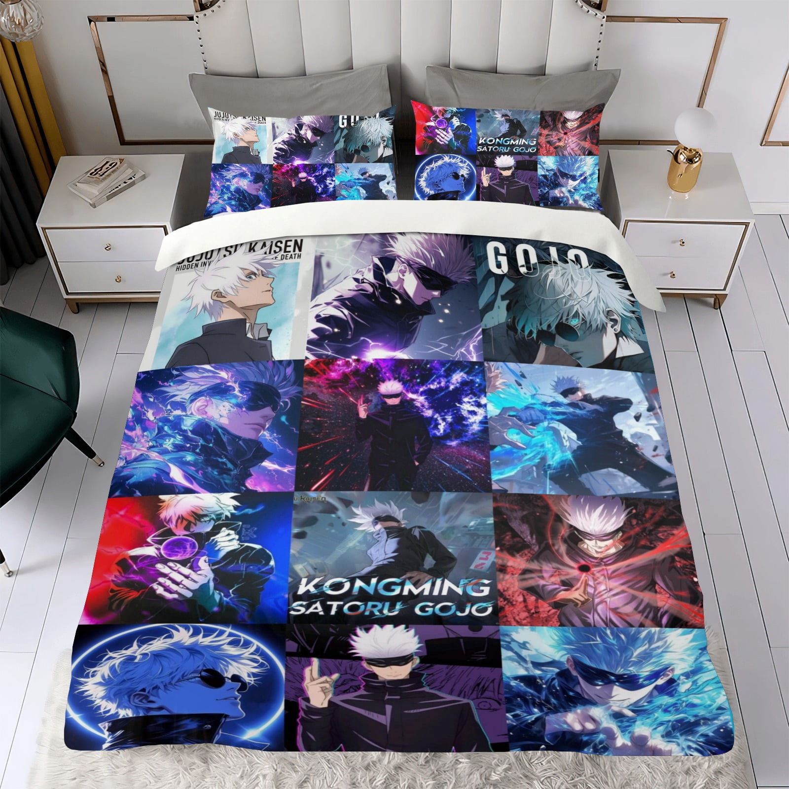 Bedding Set For Satoru Gojo Comforter Cover Set Cute Duvet Cover Sets Super Soft For Teens Kids Bedroom Gifts,1 Duvet Cover with 2 Pillowcases Full 3 Piece