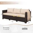 thumbnail image 3 of Waroom 3-Seat Patio Wicker Couch Outdoor Rattan Sofa Furniture Steel Frame High Back No-Slip Cushioned Furniture Cover, Khaki, 3 of 7