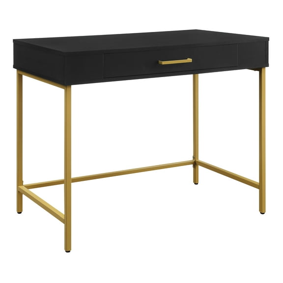 Modern Life Desk in Black Finish With Gold Metal Legs
