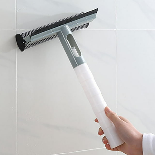 Double Sided Glass Wiper, Window Cleaning Tool with Spray and Scraper, Multi-Purpose Squeegee for Glass, Mirrors, Shower Doors, Indoor Outdoor Window Cleaning