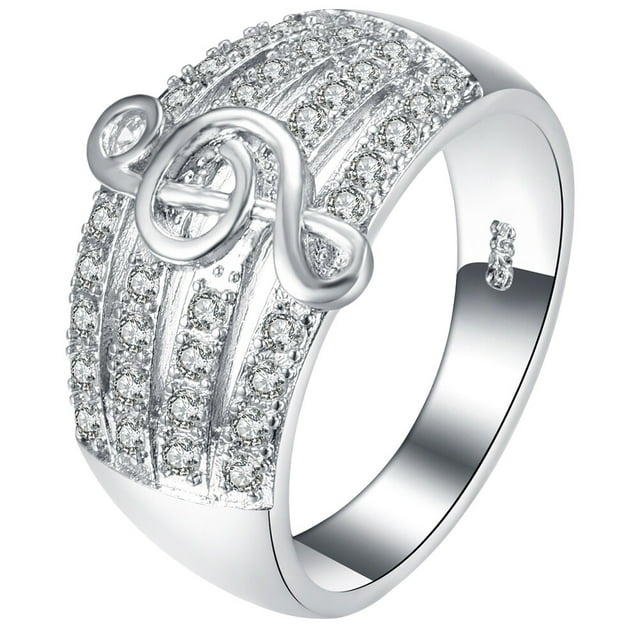 Anillo de notas musicales, moderno y creativo, con diamantes de plata (talla 9)