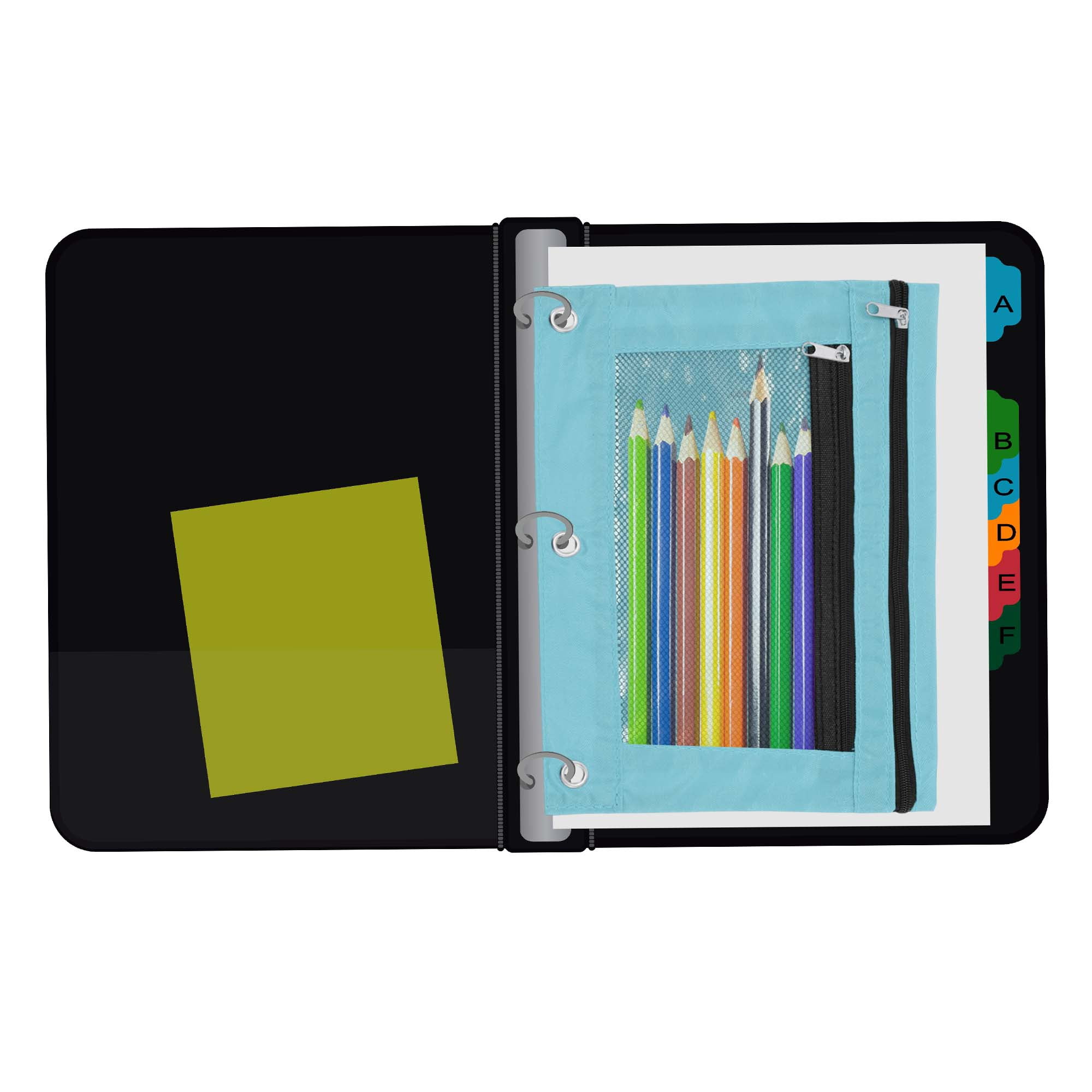Unique Bargains Smooth Zipper Clear Mesh Double Layer Pencil Case for 3 Ring Binder Sky Blue