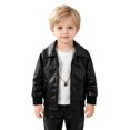 thumbnail image 3 of Toddler Baby Boys Faux Leather Jacket Long Sleeve Zip Up Soft Warm Cozy Windproof Classic Moto Outerwear 12-18 Months, 3 of 9