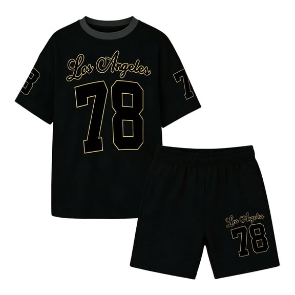 Ruiwill Big Girls Outfit Set Size 9-10 Years Letter Print Short Sleeve Crewneck Tops With Shorts Set Summer School Casual Soft Girls Outfit Black