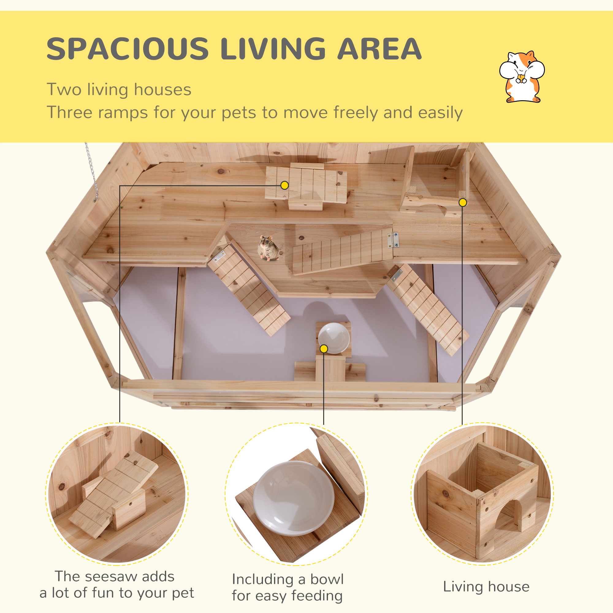 Pawhut 3-Tier Wooden Hamster Cage Hutch with Seesaw photo 4