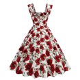 thumbnail image 5 of Women Vintage 1950s Dress Retro Cocktail Party Swing Dresses Strap Sleeveless Floral Formal Homecoming A-Line Dress, 5 of 6