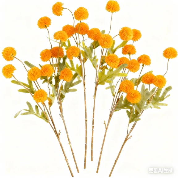 6-Bundles Artificial Pompon Mum Flowers, Fake Mini Chrysanthemums with Stems for Home Table Decor Yellow