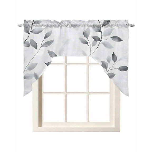 Gray Leaves Kitchen Swag Valances for Windows, Spring Rustic Branches Botanical Swag Valances Curtains for Living Room, Rod Pocket Window Treatments for Bathroom, Bedroom, Cafe, 56"x36"