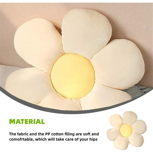 Flower Floor Pillow, Flower Shaped Seating Cushion 40cm-Cute Flowe Pillow for Girls Tweens Room Decor Floor Pillow for Reading and Lounging Comfy (White+yellow Best Gift for Friends Kids Adult Birth