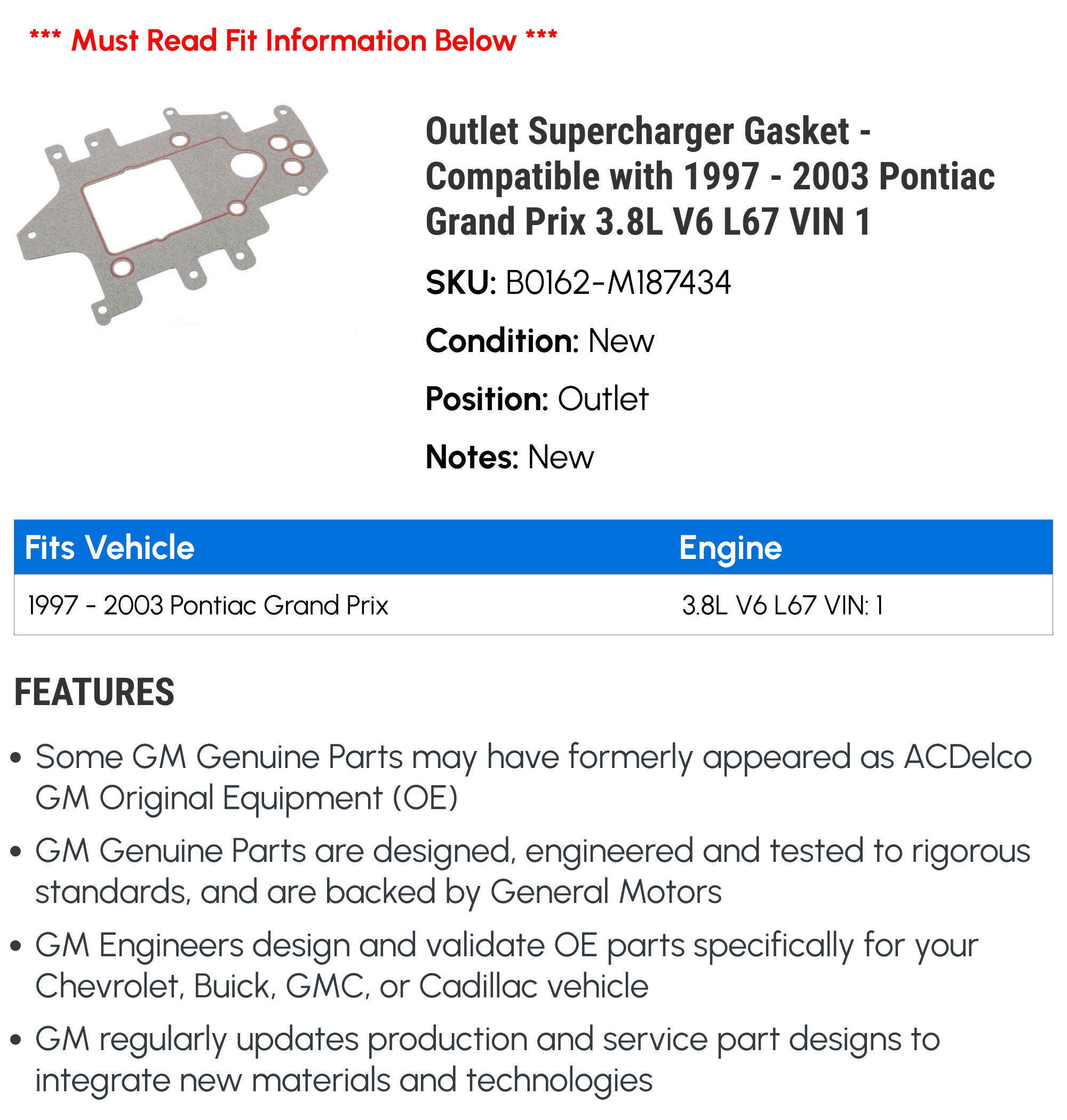 Supercharger Plenum Gasket For Grand Prix GTP, SSEi, SS Ultra, GS – GM 24503911 (QualitySuperchargers)