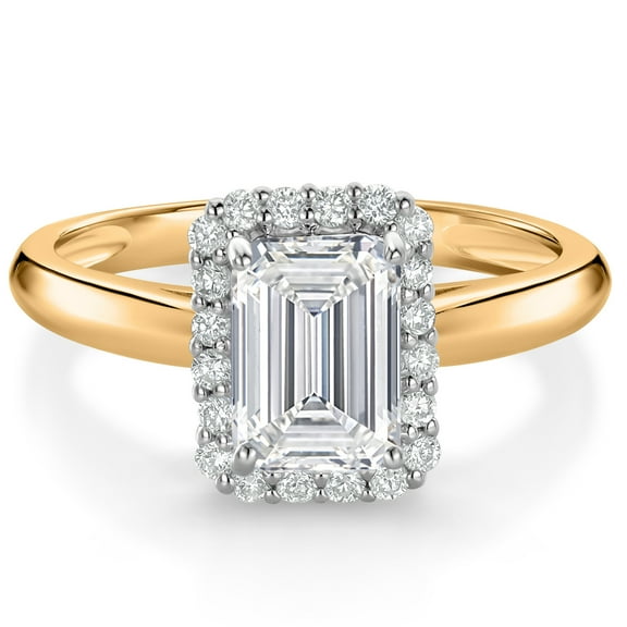 Gem Stone King 10K Yellow and White Gold IGI Certified Lab Grown Diamond Halo Engagement Ring for Women | 1.70 Cttw | Center Emerald Cut Diamond 1.5 Ct | F-G Color | VS1 Clarity (Size 7)