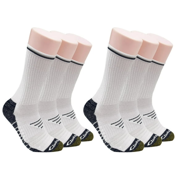 Clarks Men's Sport Half Cushion Crew Socks 6 Pair, White, Men's 7-12 Shoe