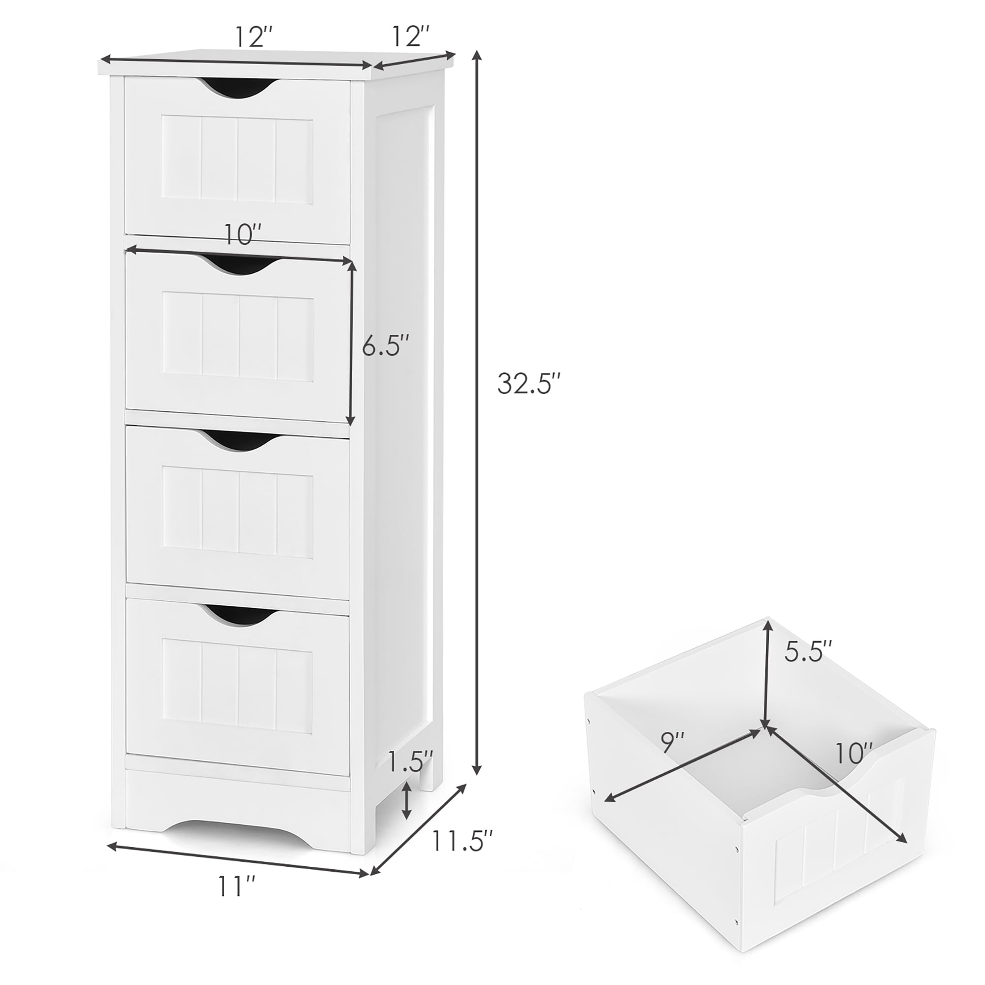 Costway White Floor Storage Cabinet Bathroom Organizer Free Standing 4 Drawers