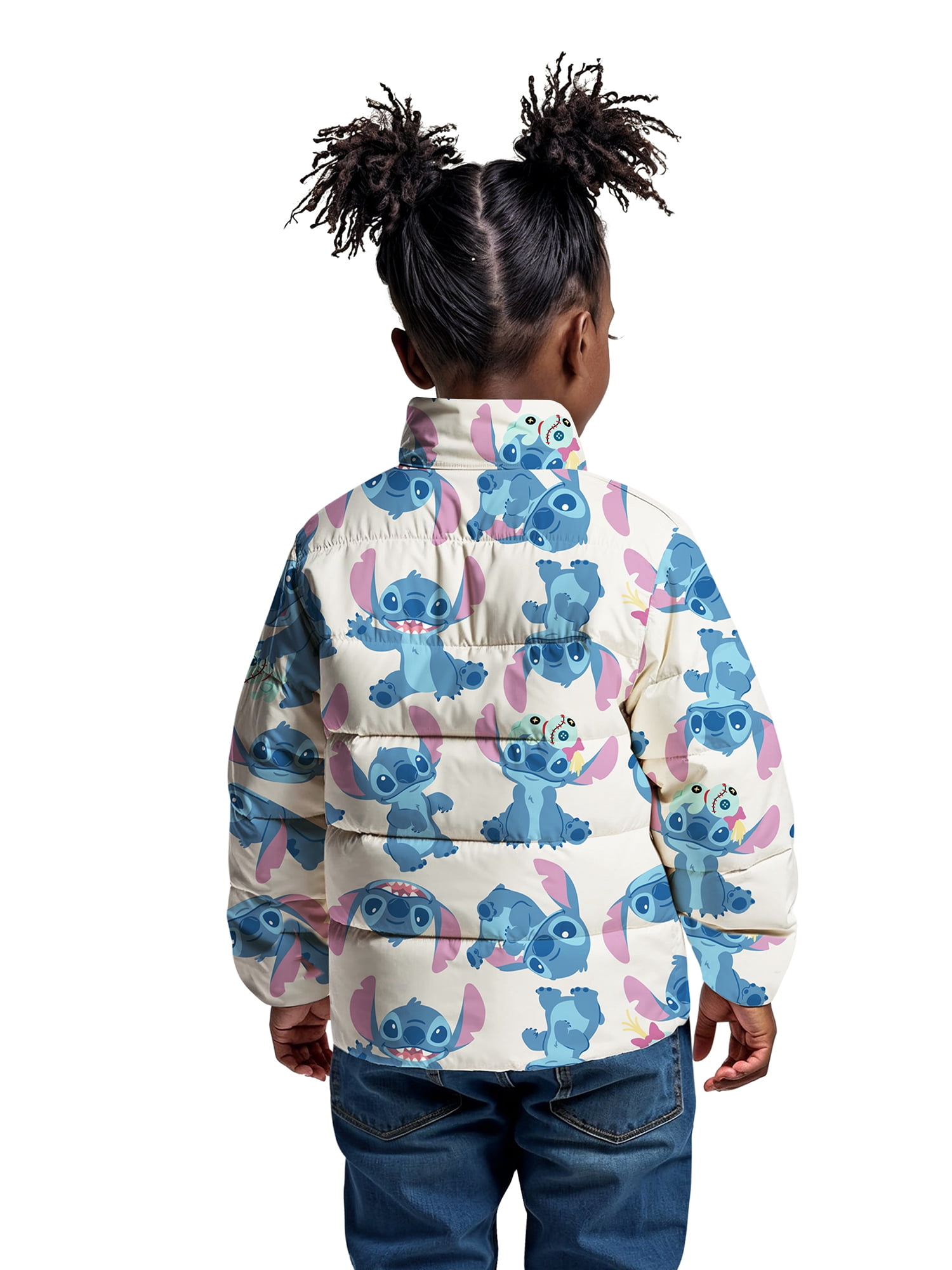 Lilo & Stitch Girls Graphic Zip Puffer Jacket, Lightweight, Sizes 4-18