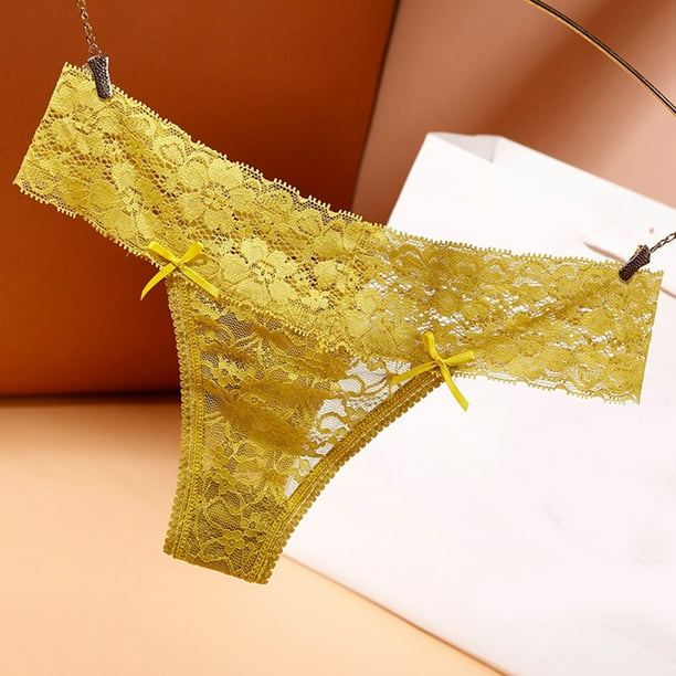 Aayomet Women's Bikini Underwears Breathable Thong Panties (Yellow