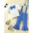 thumbnail image 2 of Bagilaanoe 2Pcs Toddler Baby Girls Overalls Set Short Sleeve Shirt Tops with Bow Tie + Suspender Flare Trousers 6M 9M 12M 24M 3T Kids Summer Clothes, 2 of 9