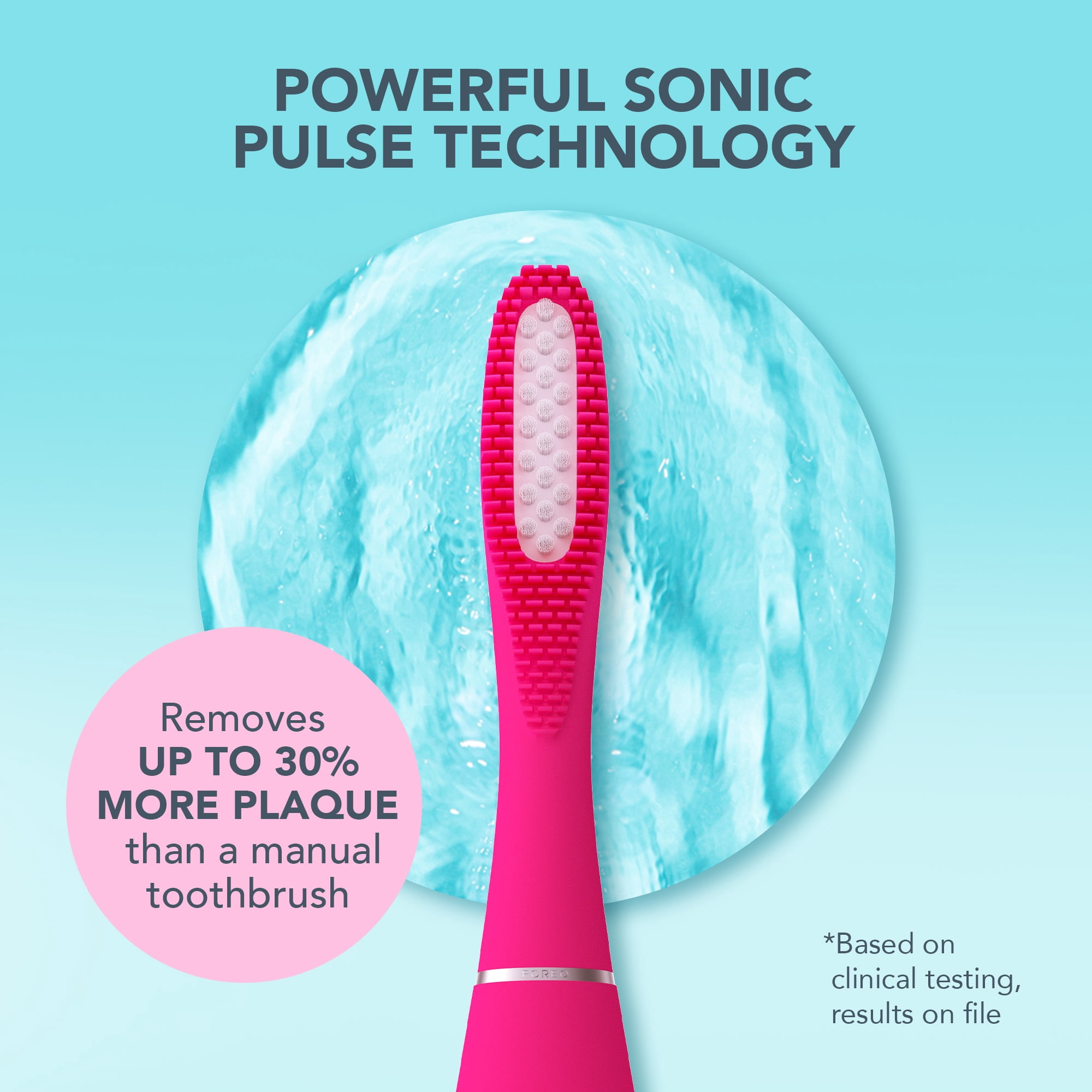 FOREO ISSA 3 Electric Toothbrush Bundle with 4-in-1 Ultra-Hygienic Silicone Cleaning and 2 Brush Heads, Fuchsia