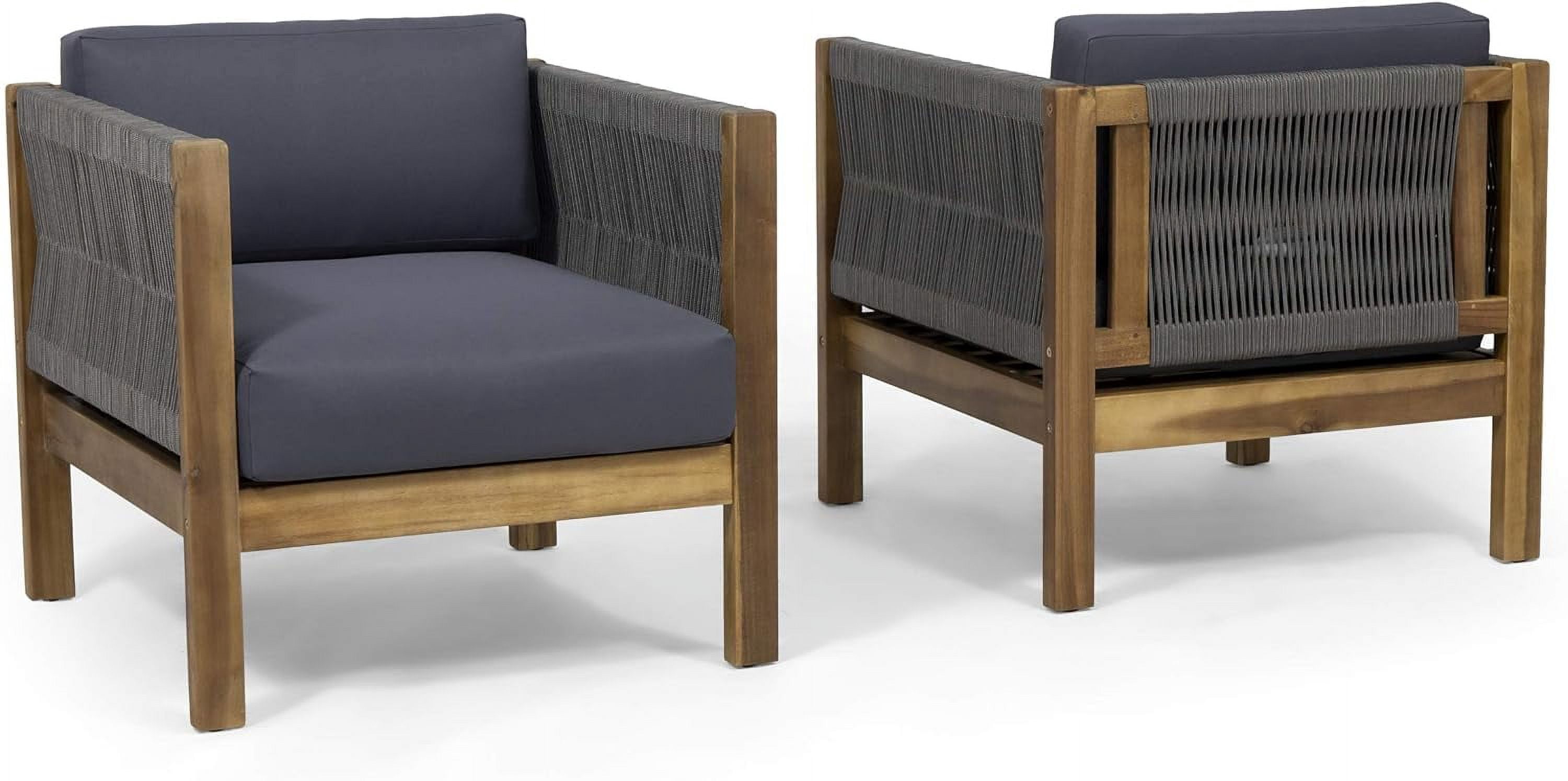 Euroco 2-Piece Modern Outdoor Club Chair Set with Acacia Wood Frame and Rattan Rope Weave