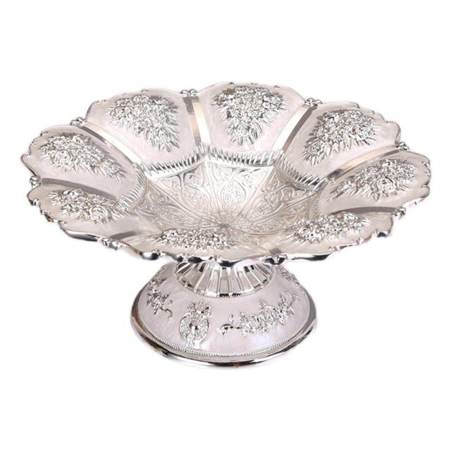 Maoww Gorgeous Cake Stand Serving Relief Pattern W/ Base for Candy Bar Decoration Silver