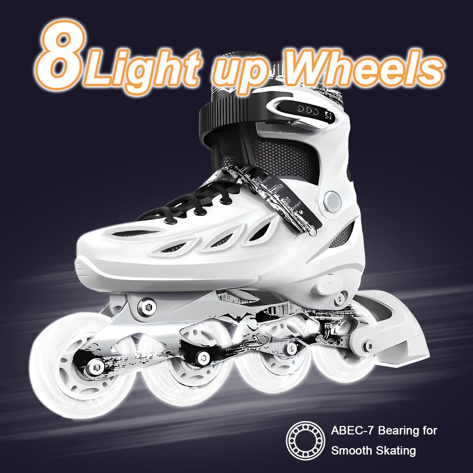 LPAMEOIU Youth Inline Skates with Light-Up-Wheel,Adjustable-Size Roller Skates for Girl Boy Teen(White,M)