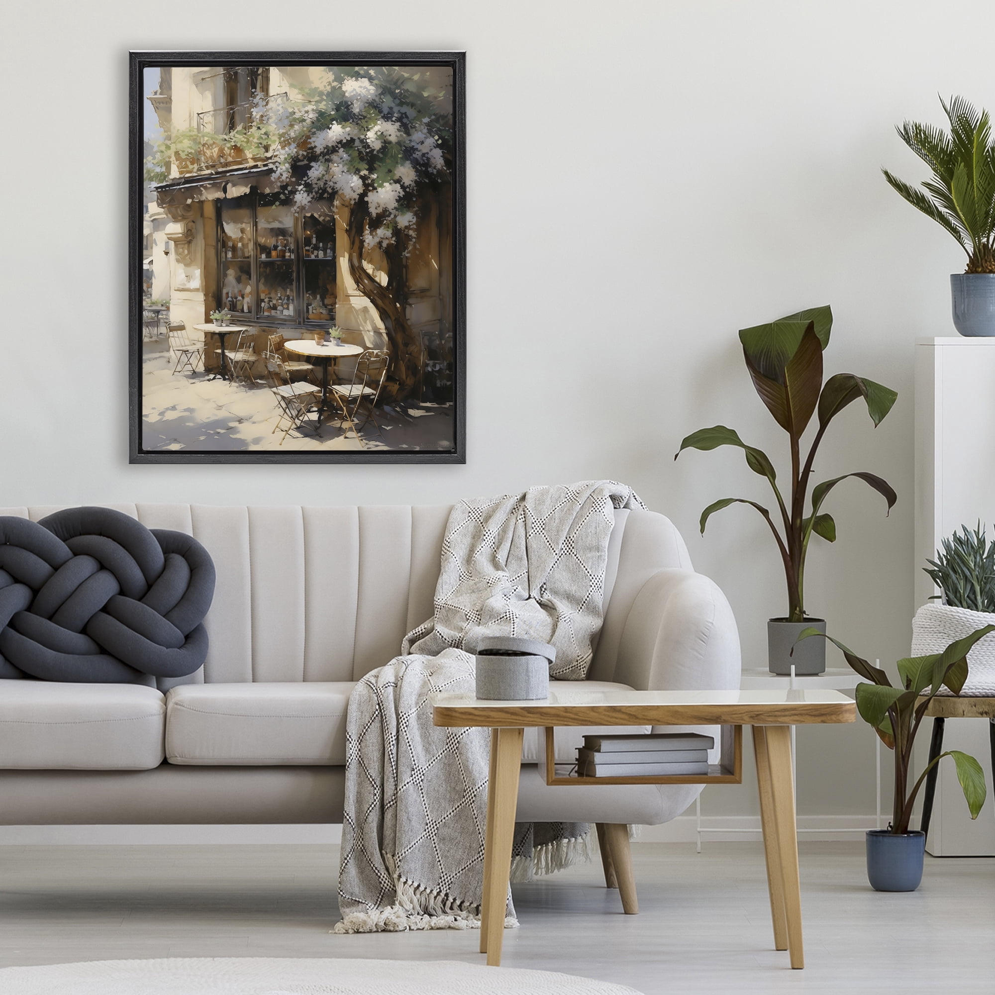 Stupell Industries Sunlit French Cafe Terrace Black Framed Floater Canvas Wall Art, design by Creative Studio