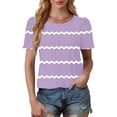 thumbnail image 4 of MIUOWANP Women Summer Short Sleeve Shirts Women's Spring/Summer Striped Round Neck Sleeve Short Sleeve Top T-shirt Purple XXL, 4 of 4