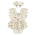 thumbnail image 3 of Mevireiy Baby Girl Lace Romper Sleeveless Ruffle Bow Decorated Romper Jumpsuit Bodysuit, 3 of 7